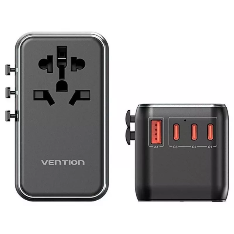 Laadija Vention FJGB0 100W GaN, 3× USB-C ja 1× USB-A, must