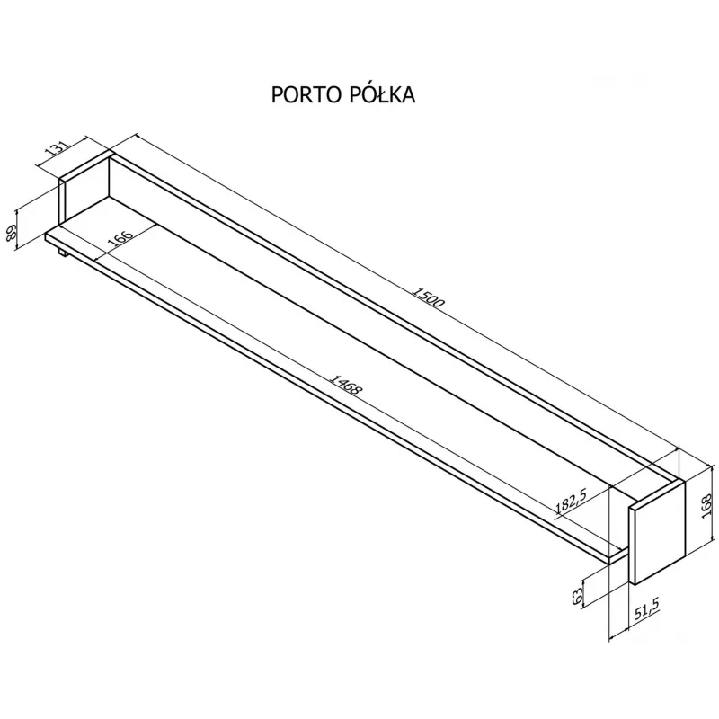 Cama Shelf PORTO 150x18x16.5 tamm/must