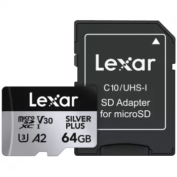 MicroSD-mälukaart Lexar 64 GB UHS-I Klass 3 SILVER PLUS