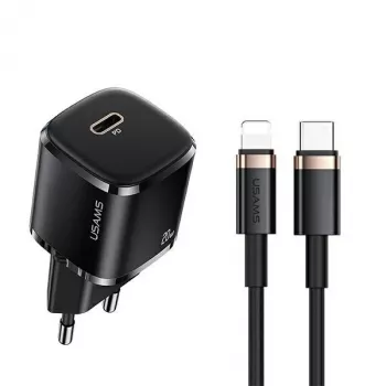 usams telefonilaadija 1x USB-C T36 + Lightning PD — kompaktne PD-laadija USB-C ja Lightninguga