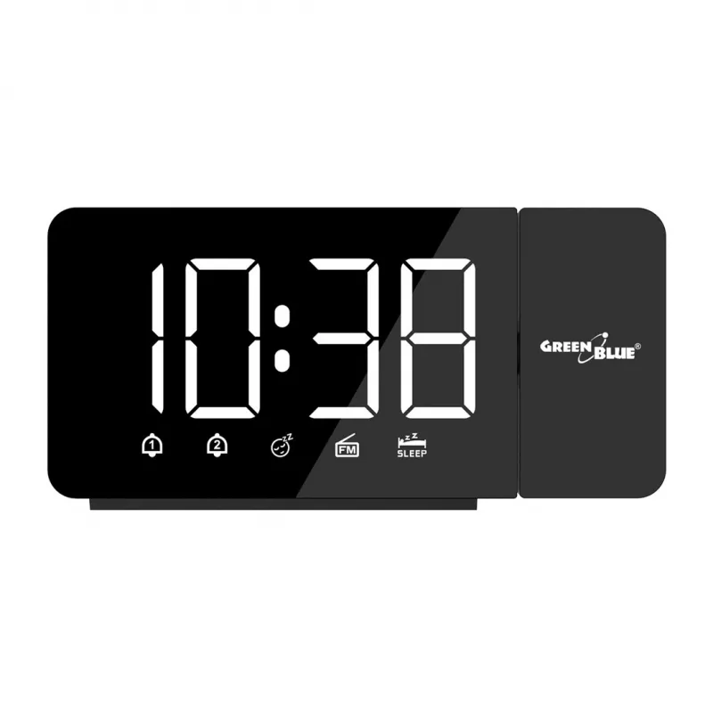 Digitaalne LED-kellraadio GreenBlue GB172 koos FM-tuuneri, projektori, termomeetri, USB 5V ja CR2032 toitega