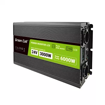 Autoinverter roheline Cell INVGC24P3000LCD 24V 3000W puhas siinuslaine, 230V 50Hz, LCD, tüüp F