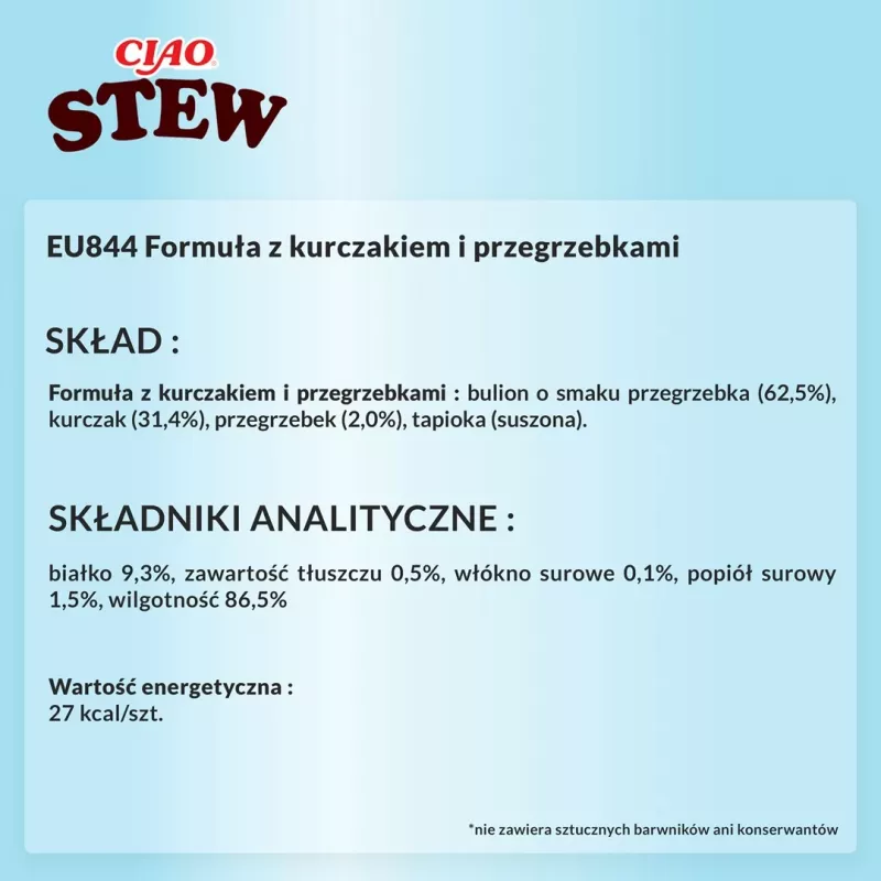Niisked kassimaiused INABA Ciao Stew Kana ja kammkarp kotike 40 g — teraviljavaba, täiskasvanud, lihane