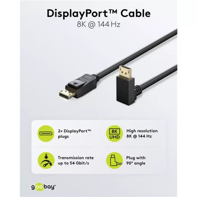 DisplayPort-kaabel WENTRONIC 77057 — DisplayPort 1.4, 54 Gbit/s, kuni 8K 144 Hz