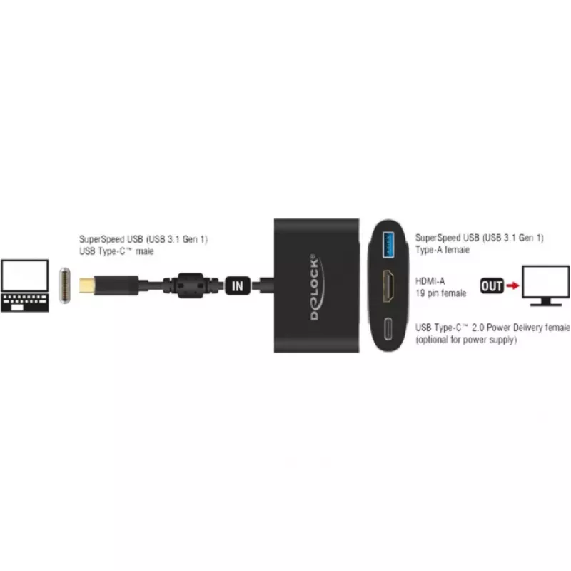DeLOCK – väline videoadapter – VL101 – USB-C 3.1 – HDMI – hall – jaemüük (62991)