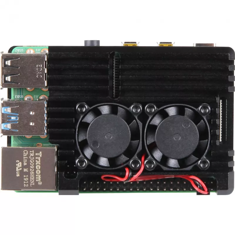 JOY-IT RPI CASE ALU07F - korpus Raspberry Pi 4, Alu, ventilaator, must (RB-ALUCASEP4+07FAN)