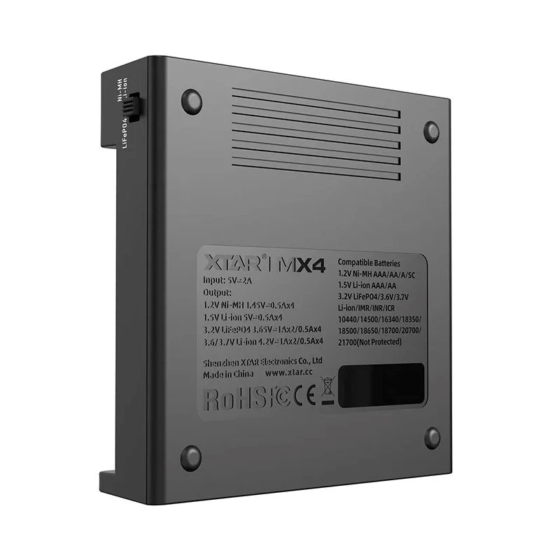 Akulaadija XTAR MX4 4-pesaline universaalne Li-ion NiMH USB-C, must, toetab 4 akut
