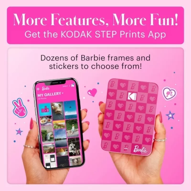Barbie x Kodak STEP Slim Instant Mobile Photo Printer Värviline ZINK 2x3'' 1ppm, Bluetooth, Roosa