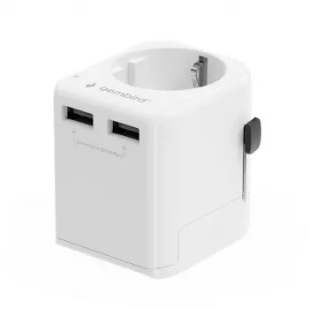 Universaalne reisiadapter GEMBIRD TPA-EU2A12-01-W 12W USB toiteadapter rahvusvahelistele pistikupesadele