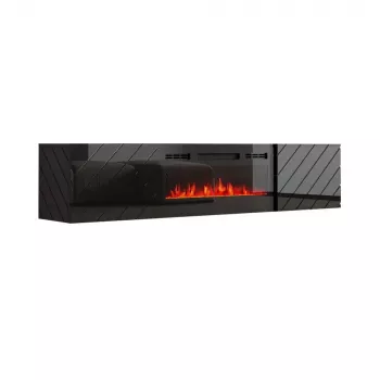 TV kapp cama meble LUXE 301126 sisseehitatud elektrikaminaga, 182,6×34,5×37,5 cm, must läikiv