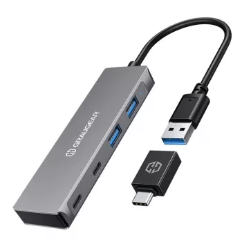 GRAUGEAR G-HUB2A2C-AC liidese jaotur USB 3.2 Gen 1 (3.1 Gen 1) Type-A + Type-C 5000 Mbit/s hõbedane
