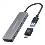 GRAUGEAR G-HUB2A2C-AC liidese jaotur USB 3.2 Gen 1 (3.1 Gen 1) Type-A + Type-C 5000 Mbit/s hõbedane