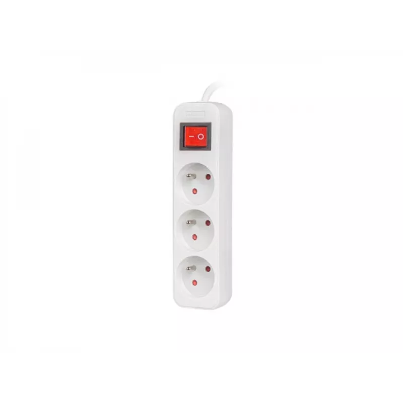 Toitepikenduskaabel LANBERG PS1-03E-0300-W — 3 m kaabel, 3 E-tüüpi vahelduvvoolupistikut, valge, siseruumidesse