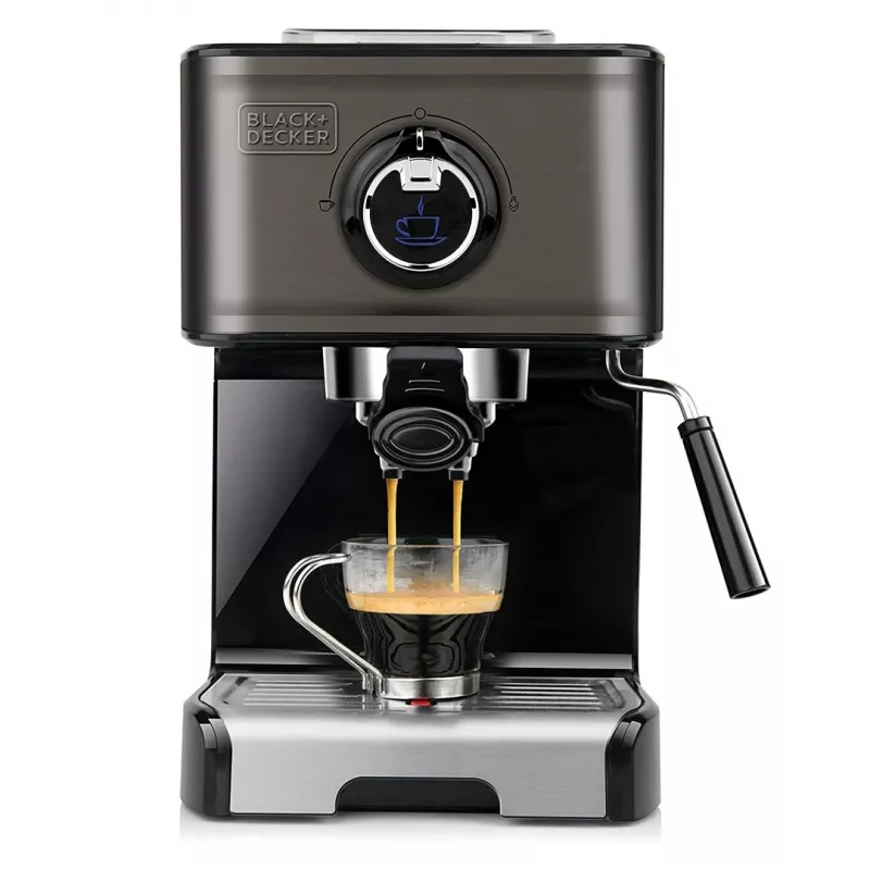 Espressomasin Must & Decker BXCO1200E — 1200 W, 15 bar, 1,2 L veepaak, 2 tassi, sisseehitatud piimavahustaja, tööpinnale, hõbedane