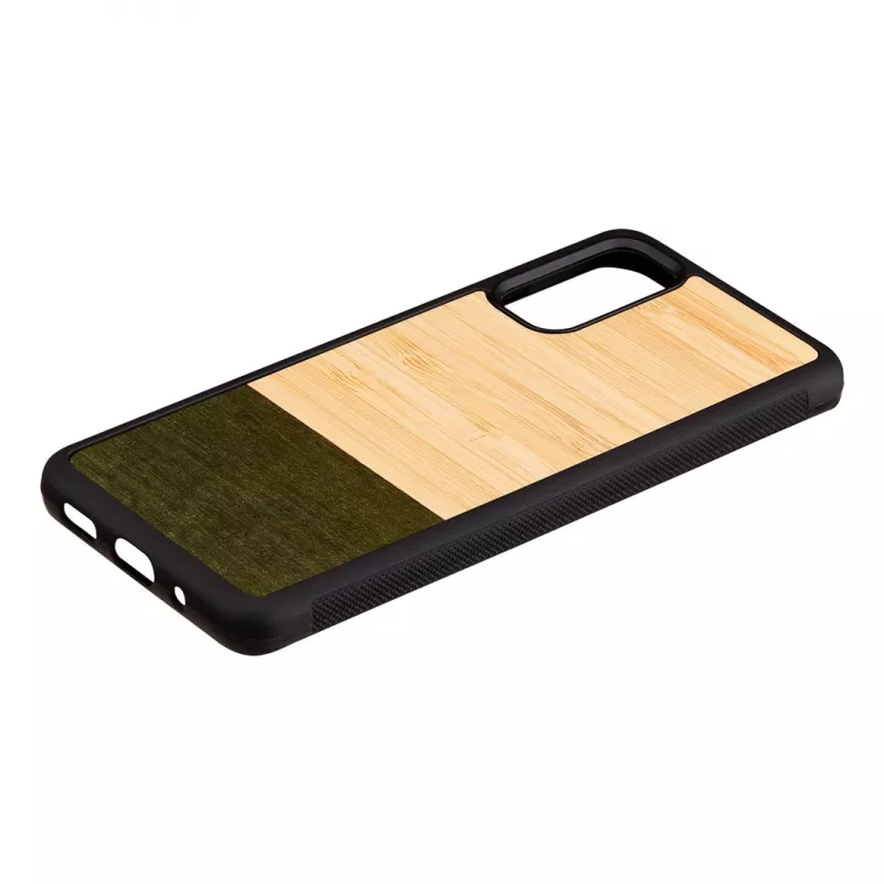 man and wood Galaxy S20 bambusmetsa must telefonikate — kaitsev tagakate Samsung Galaxy S20-le