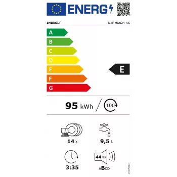 Indesit D2F HD624 AS nõudepesumasin eraldiseisev 14 komplekti