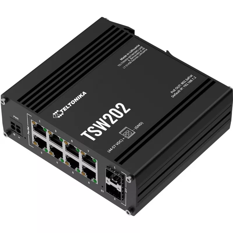 Teltonika TSW202 Hallatav L2 Gigabit Ethernet (10/100/1000) Power over Ethernet (PoE) Alumiinium, Sinine