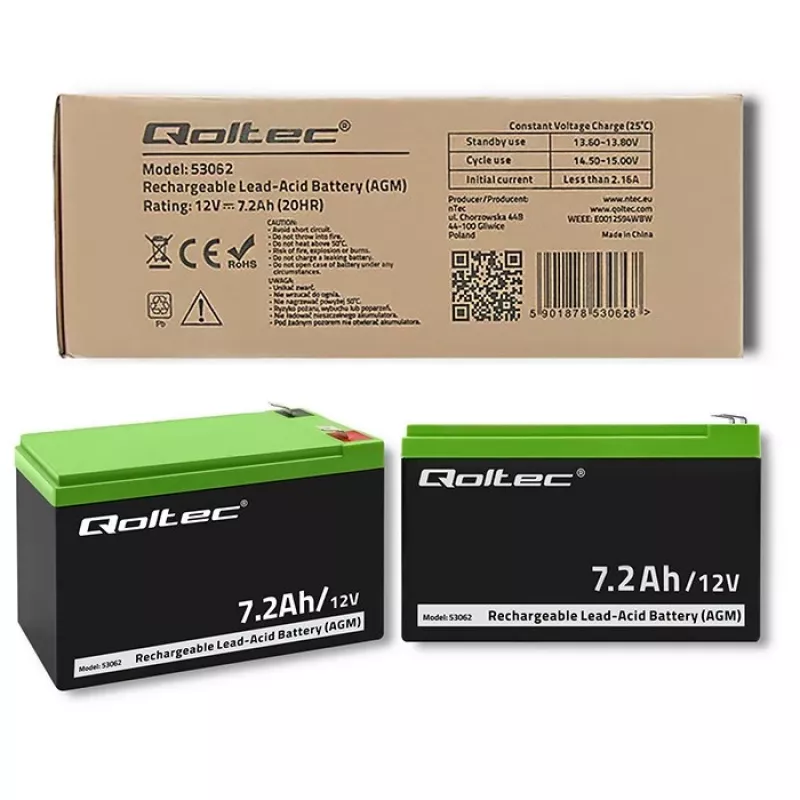 Qoltec 53062 AGM aku | 12V | 7,2 Ah | max 108A