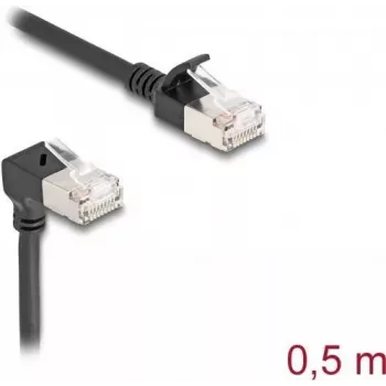 Võrgukaabel DeLOCK RJ45 Cat.6A S/FTP õhuke 90° 0.5m Must