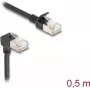 Võrgukaabel DeLOCK RJ45 Cat.6A S/FTP õhuke 90° 0.5m Must