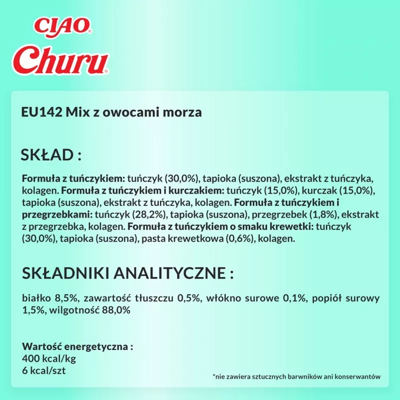 Märjad kassimaiused INABA Churu Variety box Tuunikala mereandidega — 40 x 14 g pastapakikesed, teraviljavabad, suhkruvabad