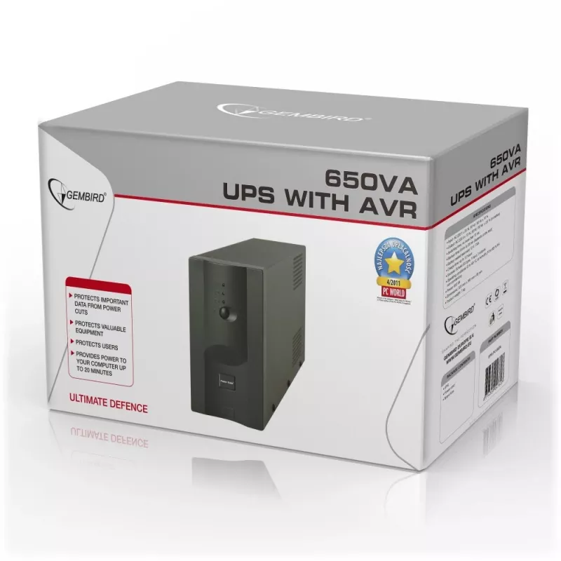 Gembird UPS-PC-652A katkematu toiteallikas (UPS) Line-Interactive 0.65 kVA 390 W 3 AC-pistikupesa