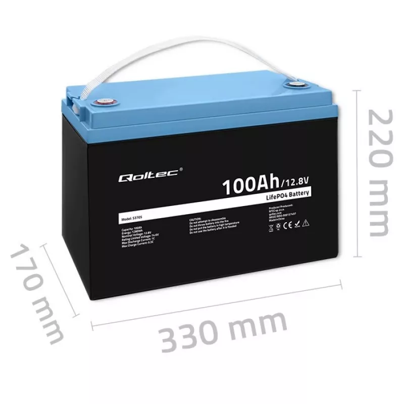 Qoltec 53705 Liitium-raudfosfaataku 100 Ah 12,8 V