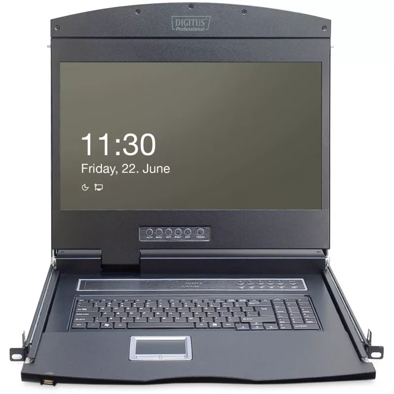 19-tolline LCD KVM-konsool DIGITUS DS-72211-5US, 16 pordiga, Cat 5, 1366x768, US International klaviatuuriga