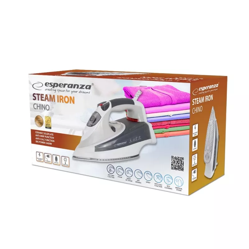 Aurutriikraud ESPERANZA CHINO EHI009 — kuiv ja aur, 0,3 L paak, keraamiline tald, 220–240 V, 50–60 Hz, 1,5 m juhe