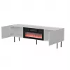 TV-kapp cama meble LUCCA 180x40x59 cm, valge pealispind ja raam, must elektriline kamin