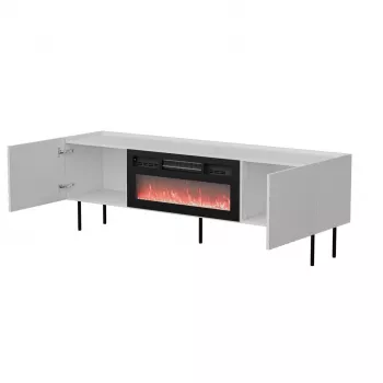 TV-kapp cama meble LUCCA 180x40x59 cm, valge pealispind ja raam, must elektriline kamin