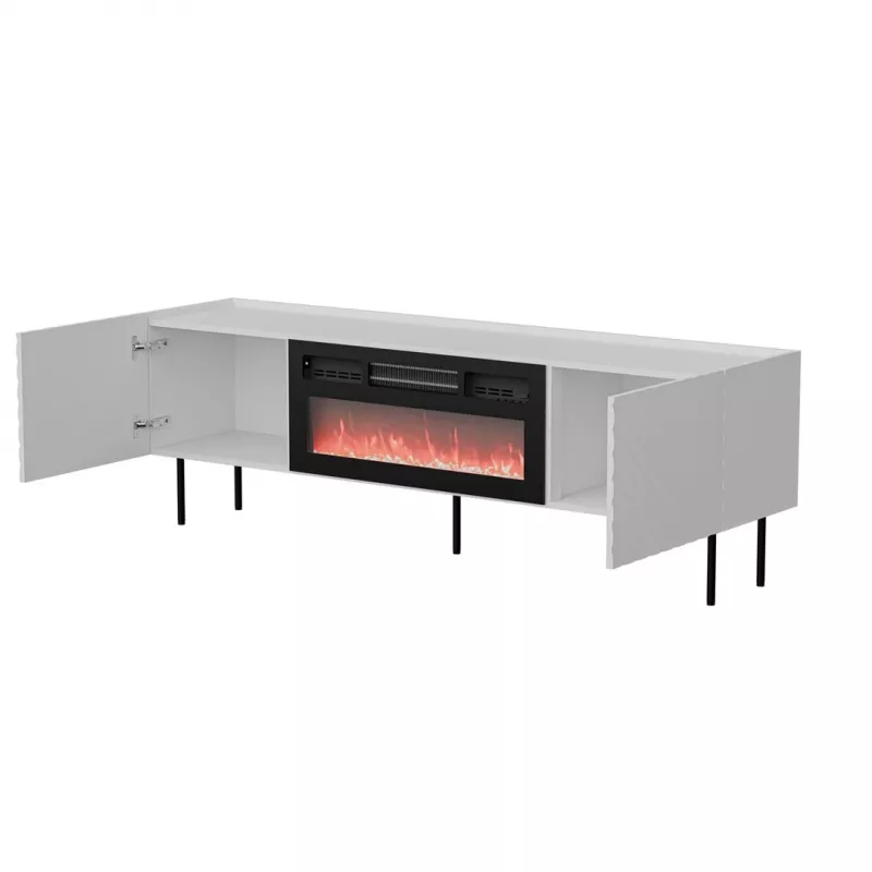 TV-kapp cama meble LUCCA 180x40x59 cm, valge pealispind ja raam, must elektriline kamin