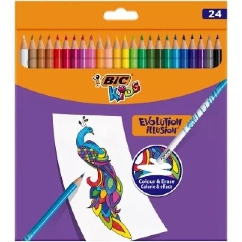 BIC Kids Evolution Illusion kustutatavad pliiatsikriidid, 24 värvi