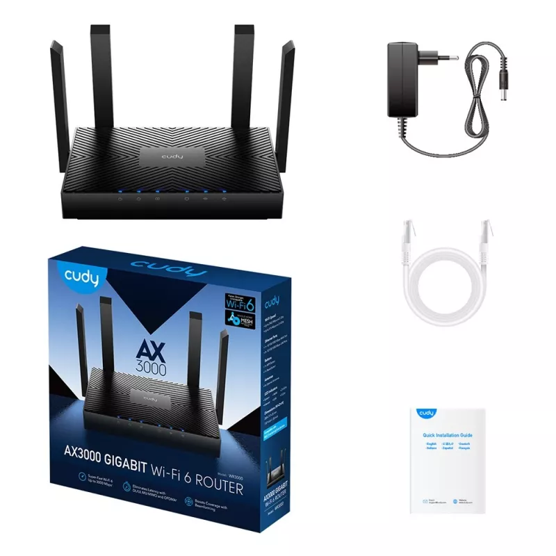 Cudy WR3000 juhtmevaba ruuter Gigabit Ethernet kaheriba (2,4 GHz / 5 GHz) Must