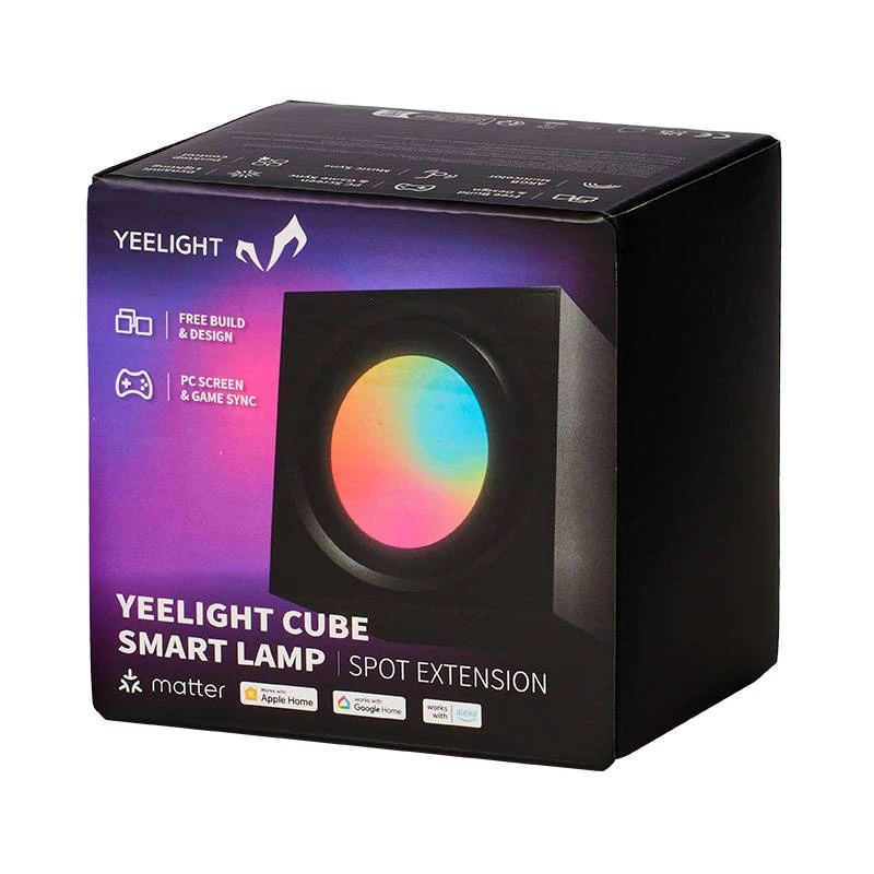 Smart laualamp Yeelight Cube — mitmevärviline, Wi‑Fi/Bluetooth, 2,4 GHz, Bluetooth 5.0, AC 100–240 V, 1,5 m kaabel, must