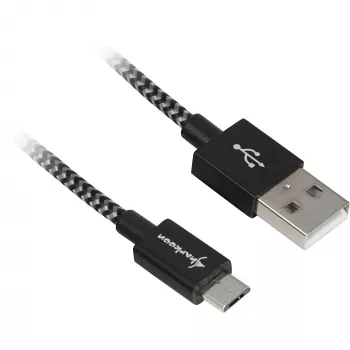 USB 2.0 kaabel, USB-A pistik > Mikro-USB pistik (must/hall, 2 meetrit, varjestatud)