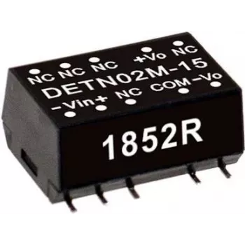 Toiteadapter/inverter mean well DETN02M-05 — Sisend 10,8–13,2 V, Väljund 5 V, 2 W, RoHS, sügavus 15,2 mm