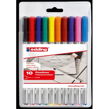 Fineliner pen set Edding 4-89-10 — 0.3 mm ots, erinevad värvid, 10 tk