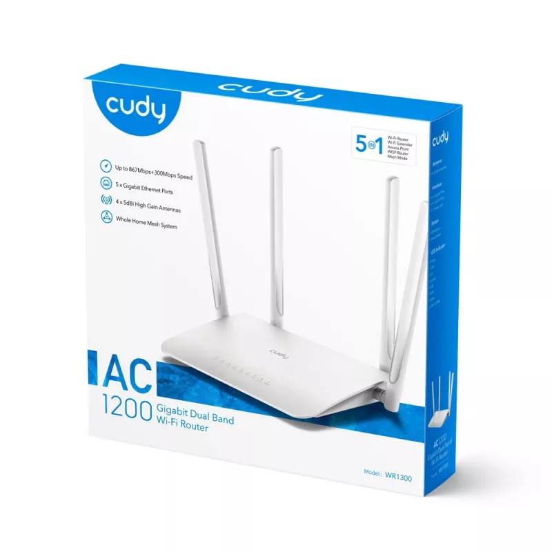 Cudy WR1300 juhtmevaba ruuter Gigabit Ethernet kaheriba (2,4 GHz / 5 GHz) Valge