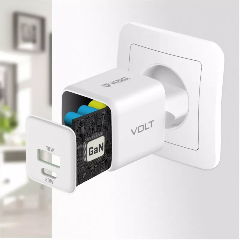 USB C/A võrgulaadur YENKEE YAC G38 20W 3A Power Delivery (USB‑C ja USB‑A)