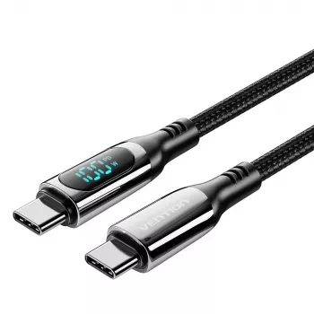 Vention puuvillane punutud USB 2.0 C isane C isasele 5A kaabel LED-ekraaniga 1,2 m must tsink-sulam tüüp