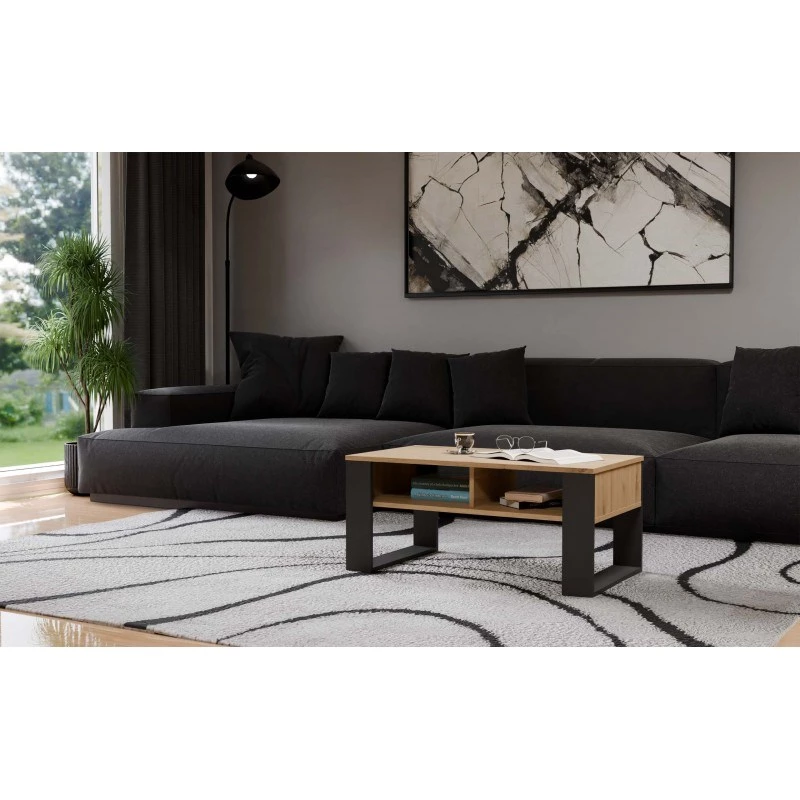 Kohvilaud top e shop Modern 90×58×50 cm, antratsiitkarkass, kunstnikutamme riiulid, matt