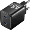 Vention FEFB0-EU 45W Indoor AC Fast Charger 2× USB-C — nutitelefonile, sülearvutile, tahvelarvutile, nutikellale, kõrvaklappidele (must)