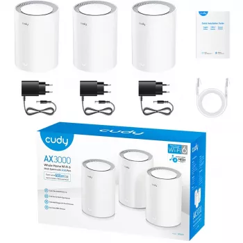 Cudy M3000 3-PAKI võrgusüsteem Kaheribaline (2,4 GHz / 5 GHz) Wi-Fi 6 (802.11ax) Hall, Valge 1 Sisemine