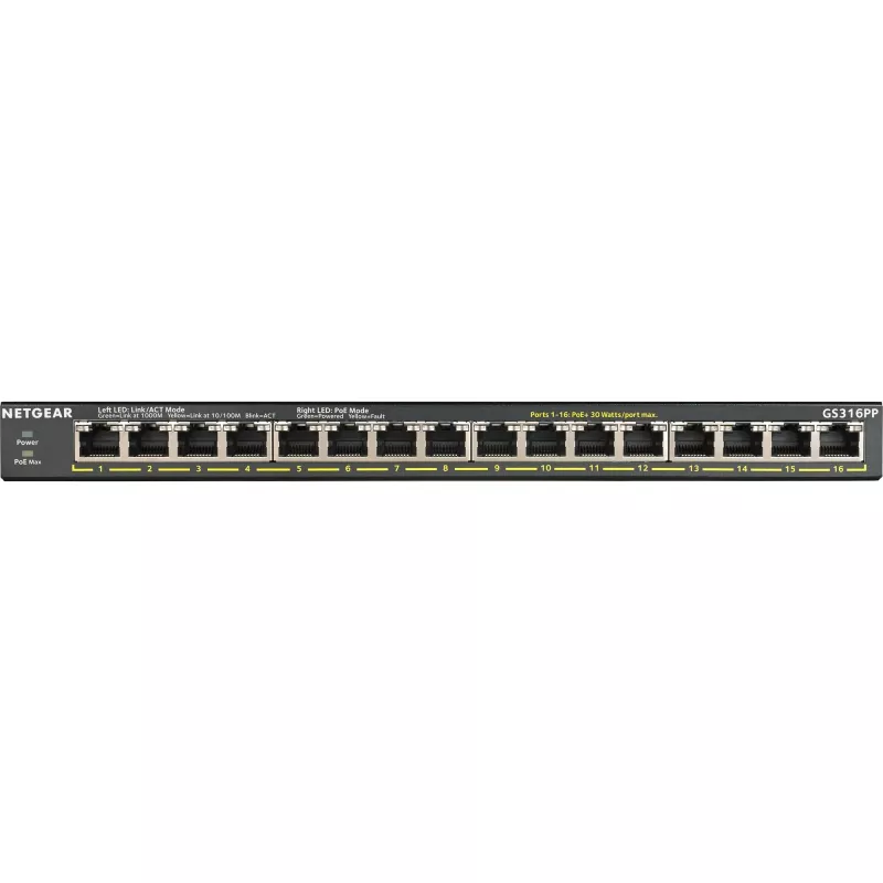 NETGEAR GS316P haldamata Gigabit Ethernet (10/100/1000) toide Etherneti kaudu (PoE) must