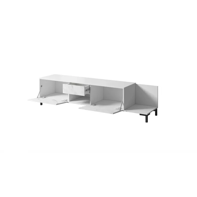 TV-kapp Cama Meble MARMO 2D1S1K, 195x40x47,5 cm, valge matt/marmorvalge pealispind