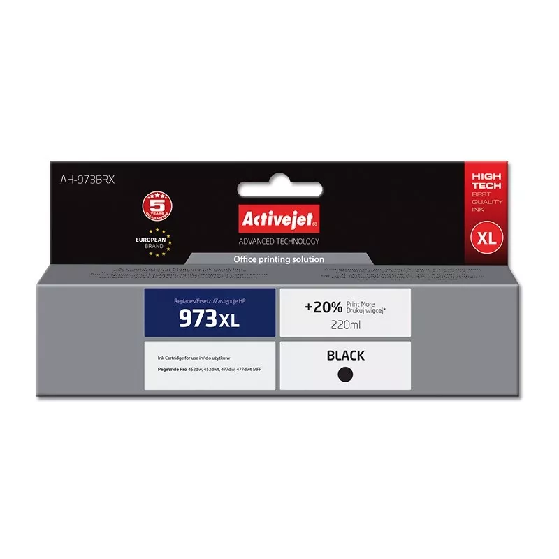 Activejet AH-973BRX tint (asendus HP 973XL L0S07AE jaoks; Premium; 220 ml; must)