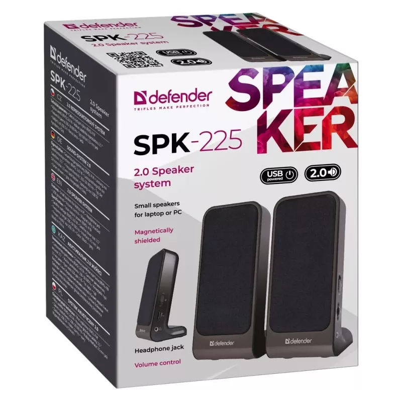 DEFENDER SPK-225 juhtmega 2.0 kõlarid, 4 W RMS, USB/DC 5 V, 3,5 mm, must