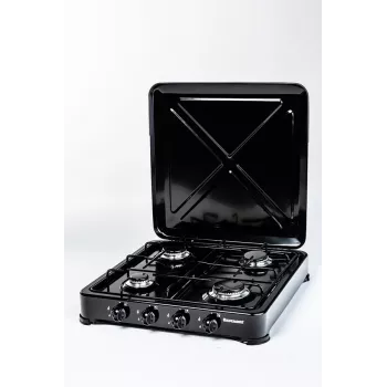 Gaasipliit Ravanson K-04TB — 4 tsooniga sisseehitatud gaasipliit, must, pöördnupud, metallkorpus