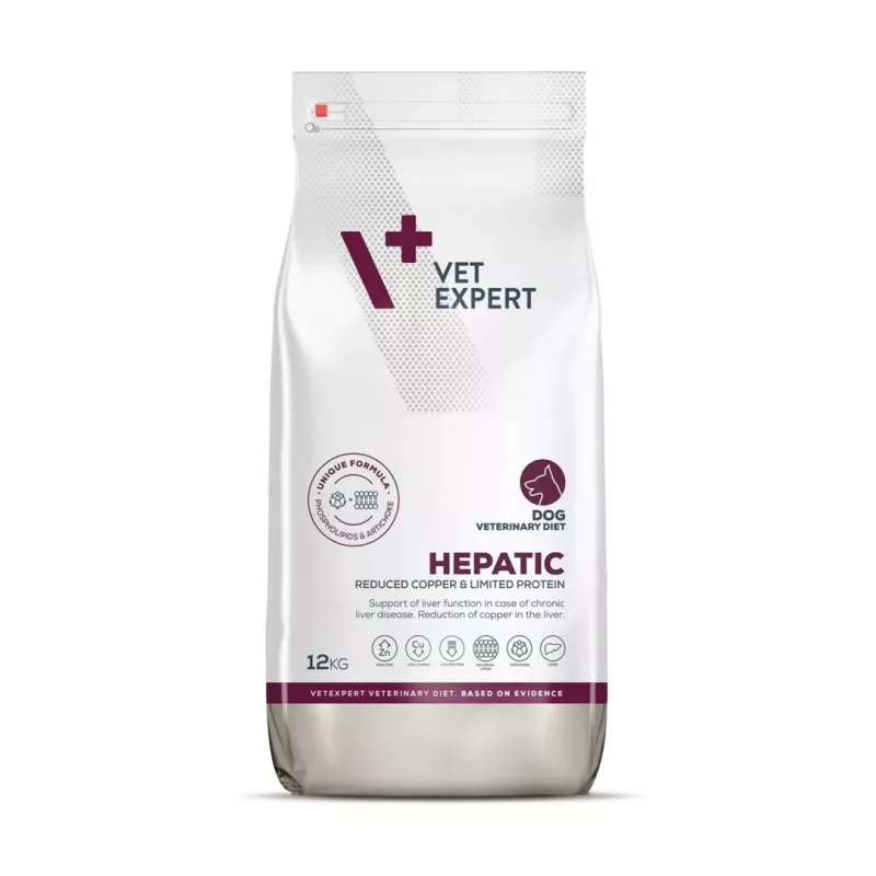 Kuiv koeratoit VETEXPERT Veterinary Diet Hepatic 12 kg — dieetne toitumine maksa toetamiseks, lihamaitse, täiskasvanud koertele 10–15,9 kg
